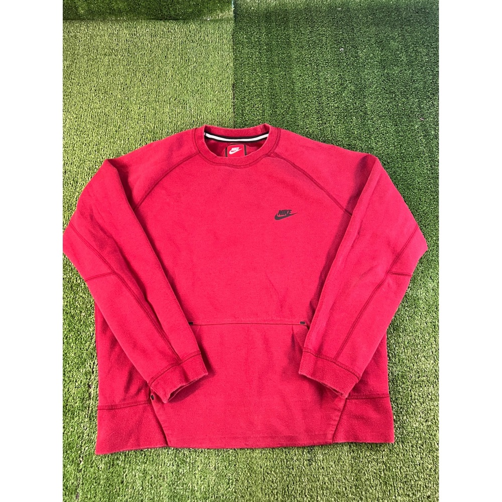 Nike Tech Fleece‎ Crewneck Sweatshirt Red Mens Large 545163-695 Raglan Top